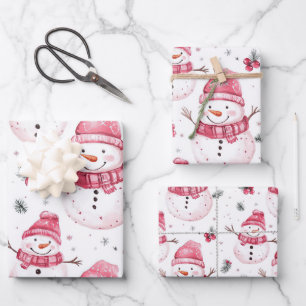 Pink Snowman Weihnachten Geschenkpapier Set