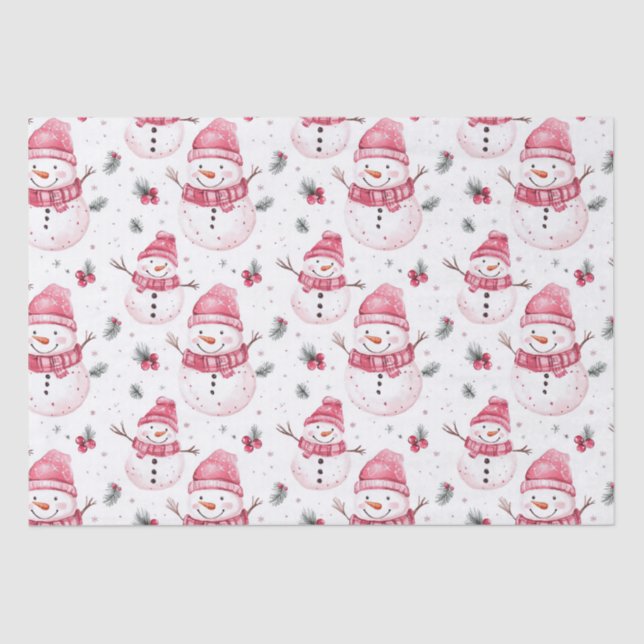 Pink Snowman Weihnachten Seidenpapier (Vorderseite)