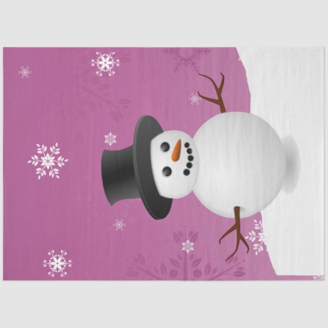 Pink Snowman Winter Scene Weihnachtszettel Seidenpapier (Vorderseite)