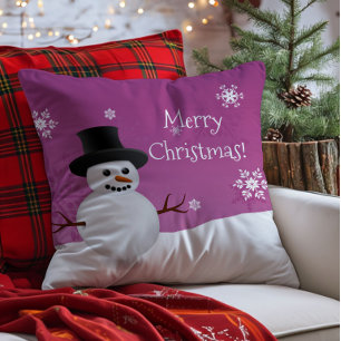 Pink Snowman Winter Szene Weihnachtsbaum Kissen