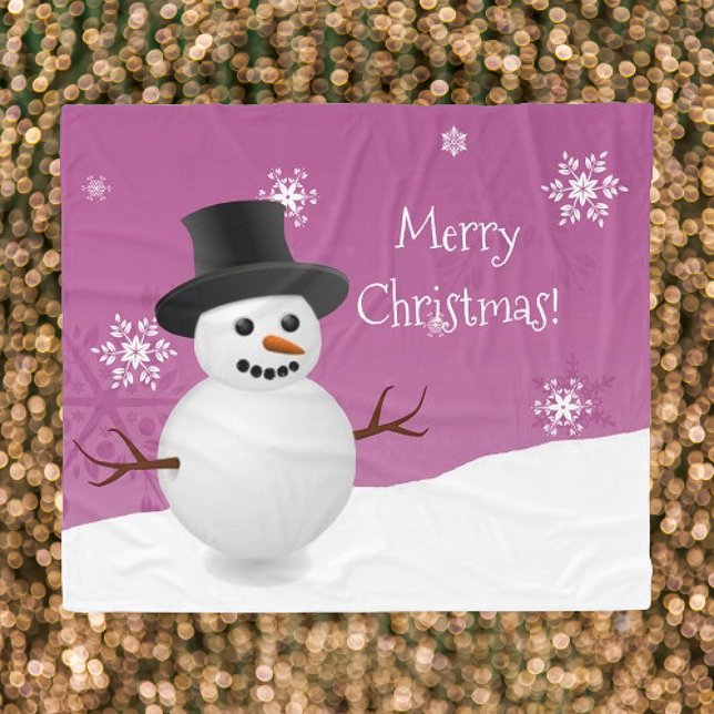 Pink Snowman Winter Szene Weihnachtsblanket Fleecedecke (Pink Snowman Winter Scene Christmas Fleece Blanket)