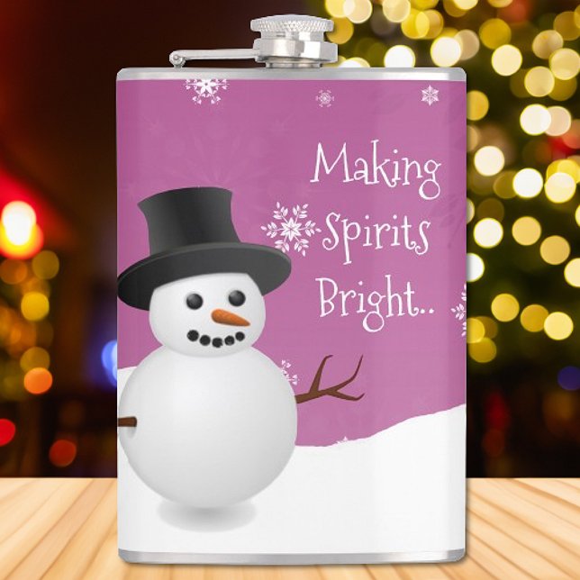 Pink Snowman Winter Szene Weihnachtsflasche Flachmann (Pink Snowman Winter Scene Christmas Flask)