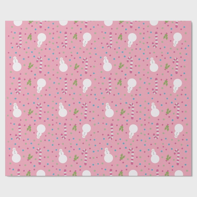 Pink Snowman Wrapping Paper  Geschenkpapier (Flach)
