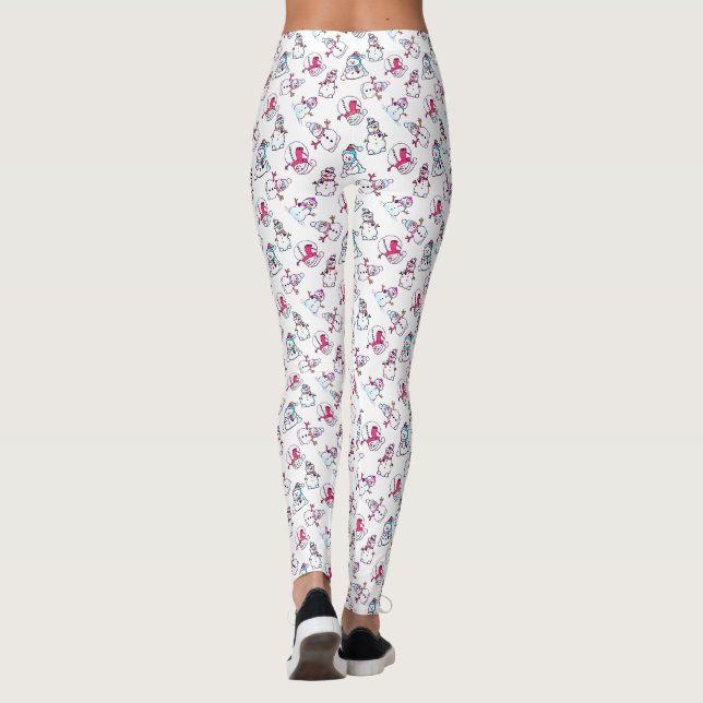 Pink Snowmen Pattern | weiße Weihnachtsfeier Leggings (Rückseite)