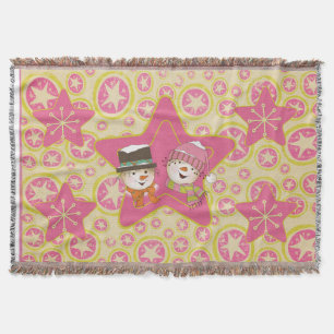 Pink Snowmen und Stars Holiday Throw Decke