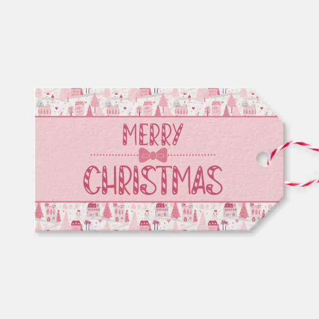 Pink Snowy Village Geschenkanhänger (Vorderseite (Horizontal))