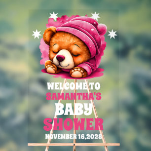 Pink Snuggle Teddy Bear Girl Babydusche Willkommen Acrylschild