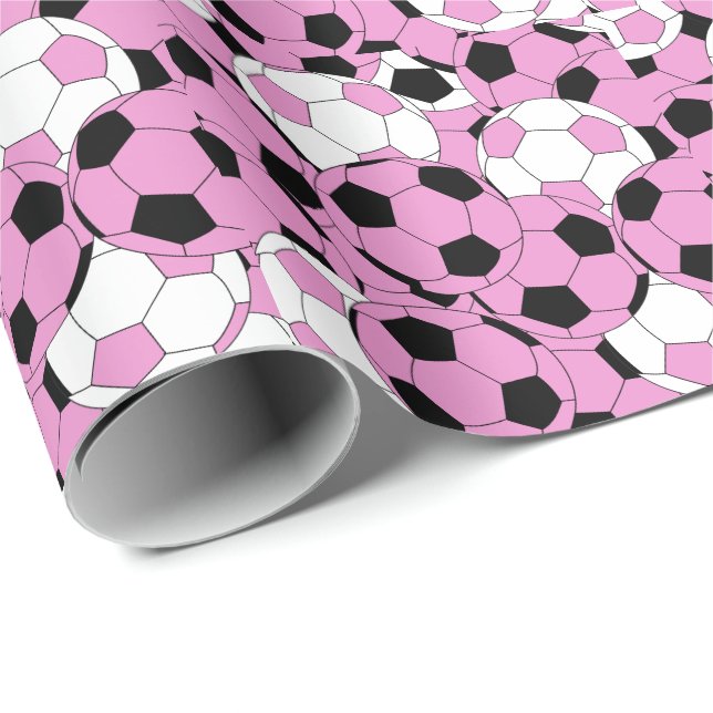 Pink Soccer Ball Collage Geschenkpapier (Rolleneckpunkt)