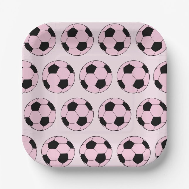 Pink Soccer Ball Football-Muster Pappteller (Vorderseite)