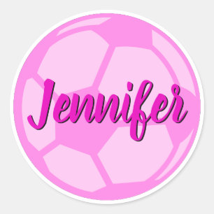 Pink Soccer Ball Individuelle Name Runder Aufkleber