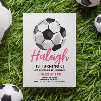 Pink Soccer Girl zum Geburtstag Einladung