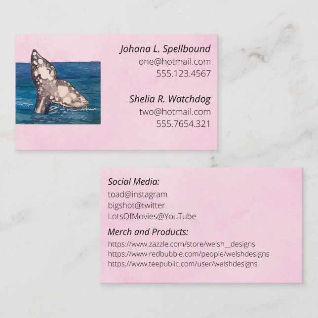 Pink Social calling card-whale Visitenkarte (Vorne/Hinten)