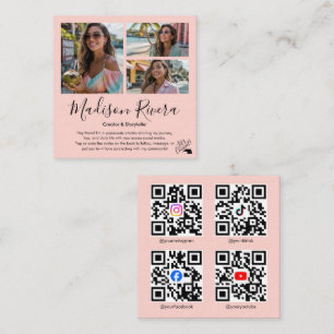 Pink Social Media QR Code Foto Content Creator Quadratische Visitenkarte