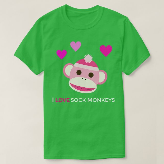 Pink Sock Monkey I Love Sock Monkeys T-Shirt (Design vorne)