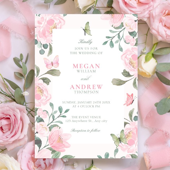 Pink soft floral wedding  einladung (Von Creator hochgeladen)