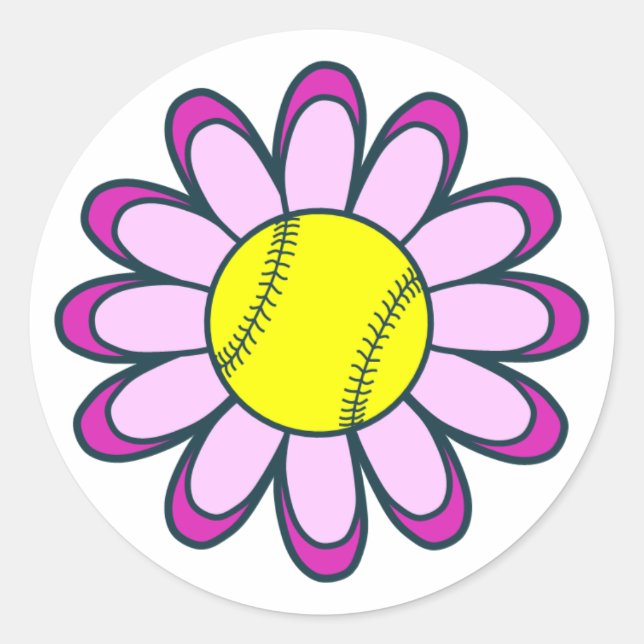 Pink Softball Girl Runder Aufkleber (Vorderseite)