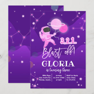 Pink Solar Space Galaxy Geburtstagseinladung Einladung
