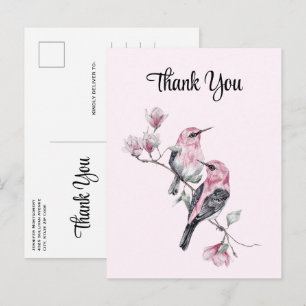 Pink Songbirds auf einem Baumzweig Vielen Dank Postkarte