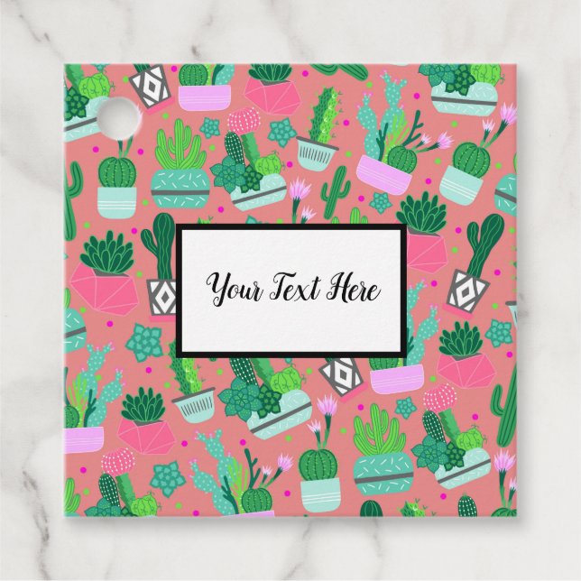 Pink Southwestern Cactus Pattern Geburtstagsparty Geschenkanhänger (Vorderseite)