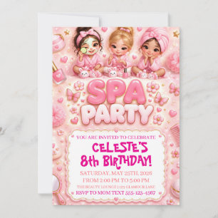 Pink Spa Party Mädchen 8. Geburtstag Einladung