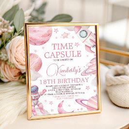 Pink Space 1st Birthday Time Capsule Sign Sockelschild
