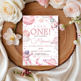 Pink Space 1st Trip Around the Sun Invite Einladung