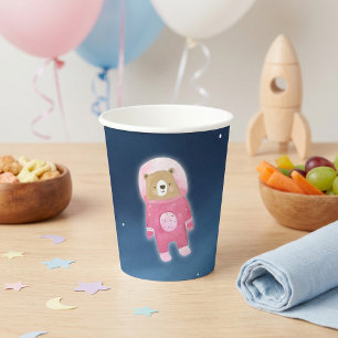 Pink Space Bear Astronaut Baby Dusche Pappbecher