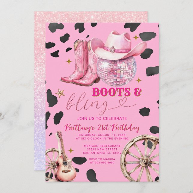 Pink Space Cowgirl Adult Geburtstagsparty Einladung (Vorne/Hinten)