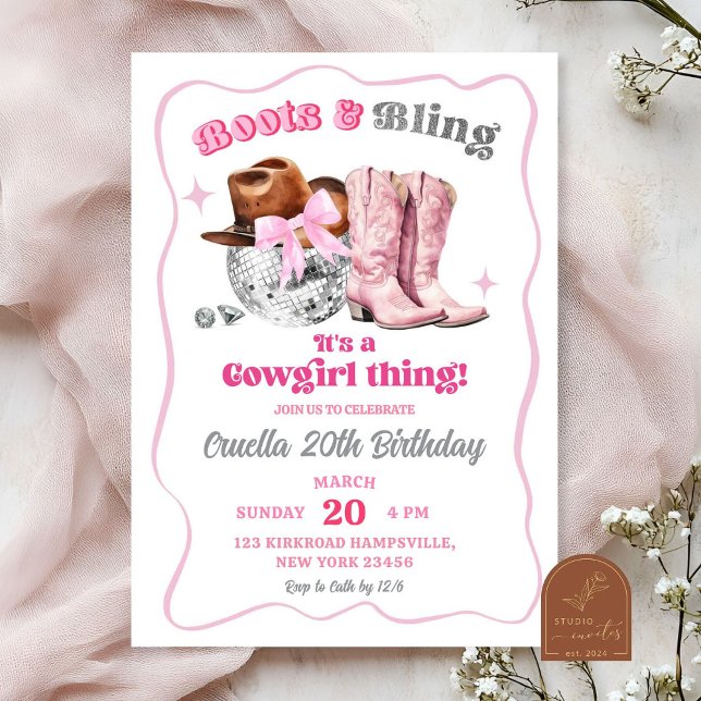 Pink Space Cowgirl Stiefel und Bling Geburtstag Einladung (Von Creator hochgeladen)