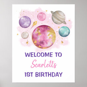 Pink Space Galaxy Planets Girl Geburtstag Willkomm Poster