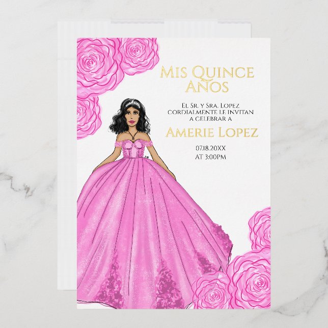 Pink Spanish Quinceanera Folieneinladung (Briefumschlag)