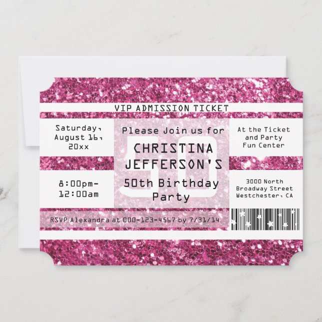 Pink Sparkle 50. Geburtstagsparty Ticket Einladung (Vorderseite)
