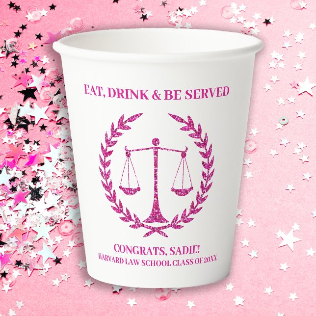 Pink Sparkle Aesthetic Law School Graduation Party Pappbecher (Von Creator hochgeladen)