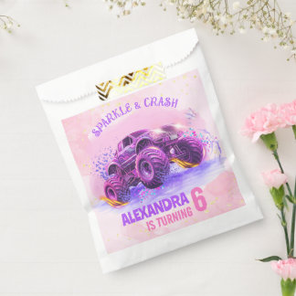 Pink Sparkle and Crash Monster Truck Girl Birthday Geschenktütchen