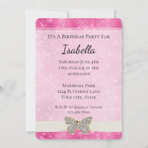 Pink Sparkle Diamond Butterfly Einladung