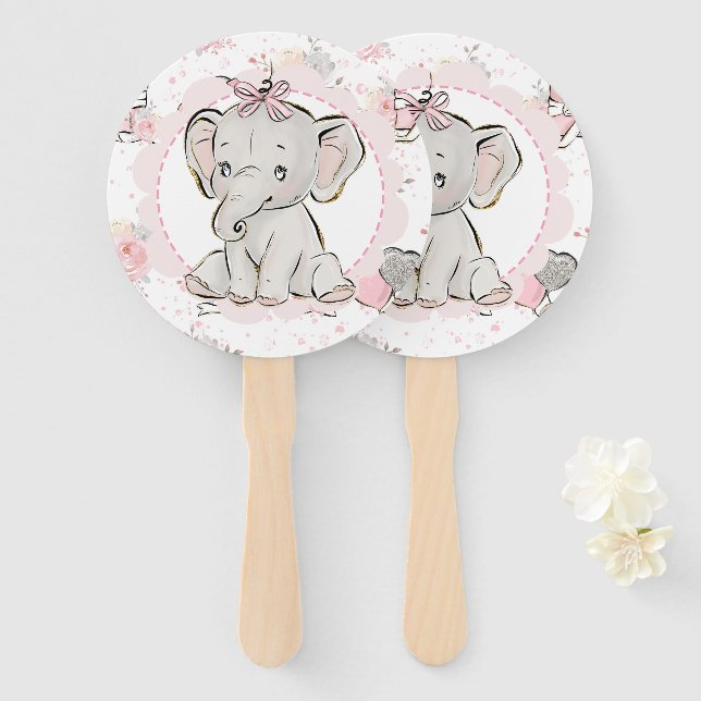 Pink Sparkle Elephant Hand Fans Fächer (Vorne und Hinten)