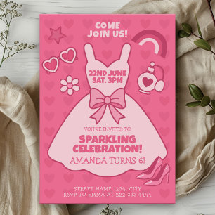 Pink Sparkle Geburtstagsfeier, Girl Dress Theme Einladung
