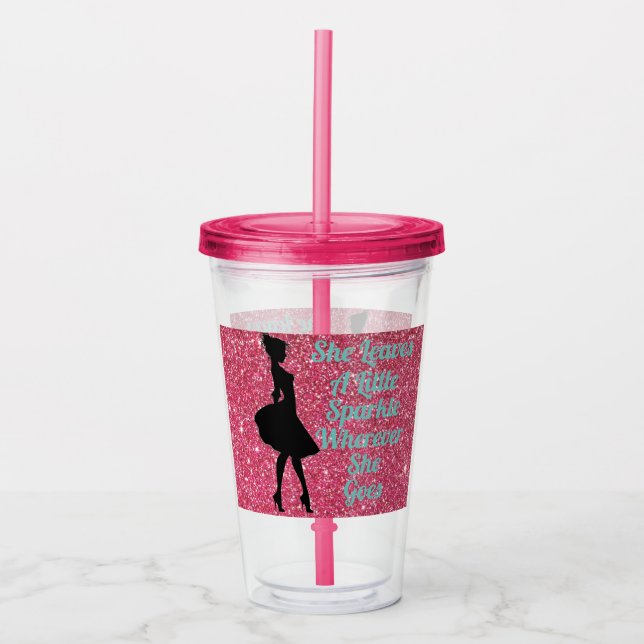 Pink Sparkle Girl's Acrylic Cup mit Stroh Acryltrinkbecher (Vorderseite)