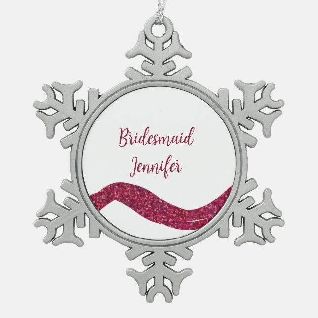 Pink sparkle glitter add bridesmaid name gift thro schneeflocken Zinn-Ornament (Vorderseite)