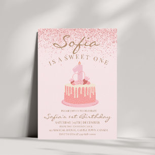 Pink Sparkle Glitzer Sweet One 1st Birthday Party Einladung