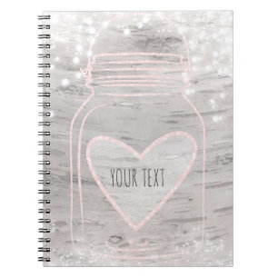 Pink Sparkle Herz Mason Glas & Lichter Rustikaler  Notizblock