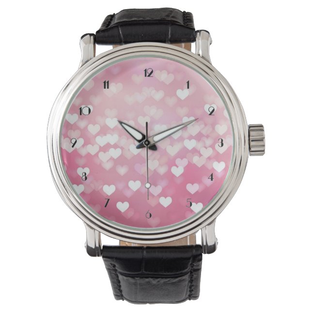 Pink Sparkle Herz Muster Armbanduhr (Vorderseite)