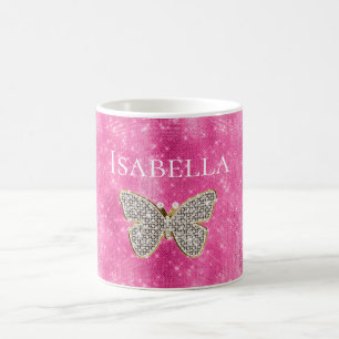 Pink Sparkle Jewele Schmetterling Name Kaffeetasse