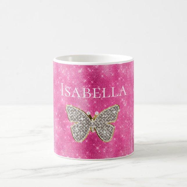 Pink Sparkle Jewele Schmetterling Name Kaffeetasse (Mittel)