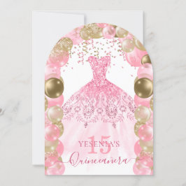 Pink Sparkle Kleid Quinceañera Ballon Einladung