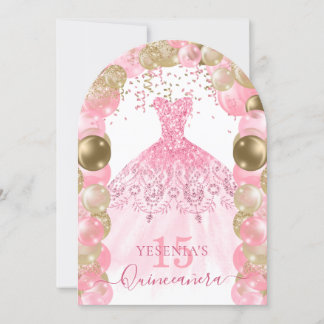 Pink Sparkle Kleid Quinceañera Ballon Einladung