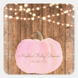 Pink Sparkle Kürbis Herbst Rustikale Holz Lichter Quadratischer Aufkleber