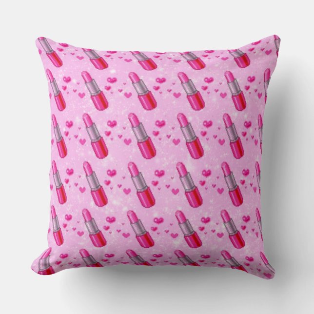 Pink Sparkle Lipstick Lover Throw Kissen (Vorderseite)