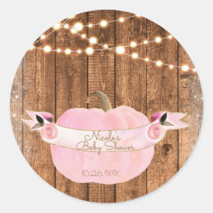 Pink Sparkle Pumpkin Herbst Rustikale Holzleuchten Runder Aufkleber