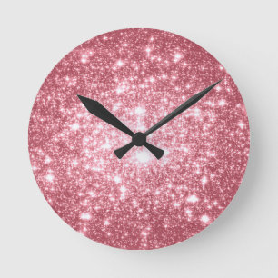 Pink Sparkle Runde Wanduhr